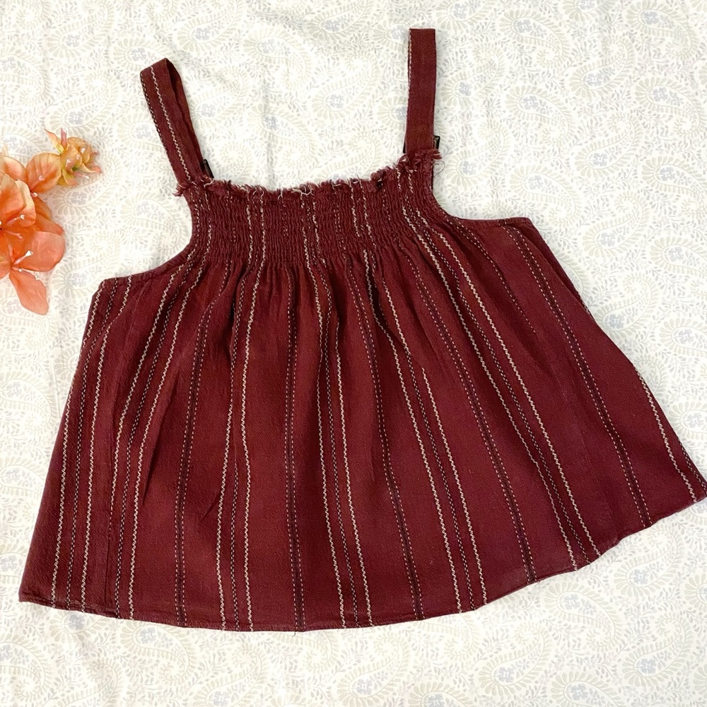 Mustard Seed 100% cotton frayed crop top, wine red